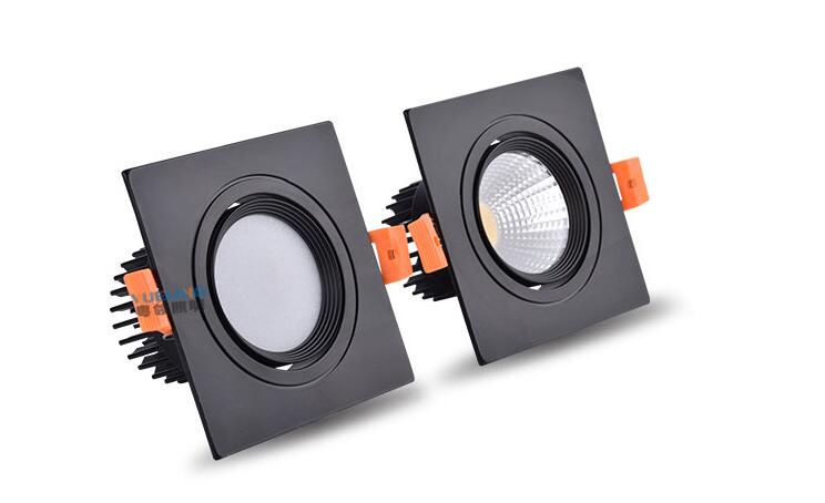 Dimmable LED COB Spotlight Ceiling lamp  9W 12W 15W  Aluminum recessed downlights square