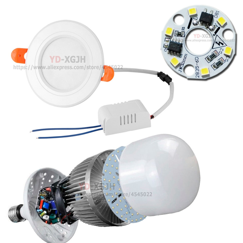 Drive free led pcb SMD2835  3W 32mm &amp;10mm integrated ic driver Led Light Source For Chandelier crystal lamp Downlight Warm White