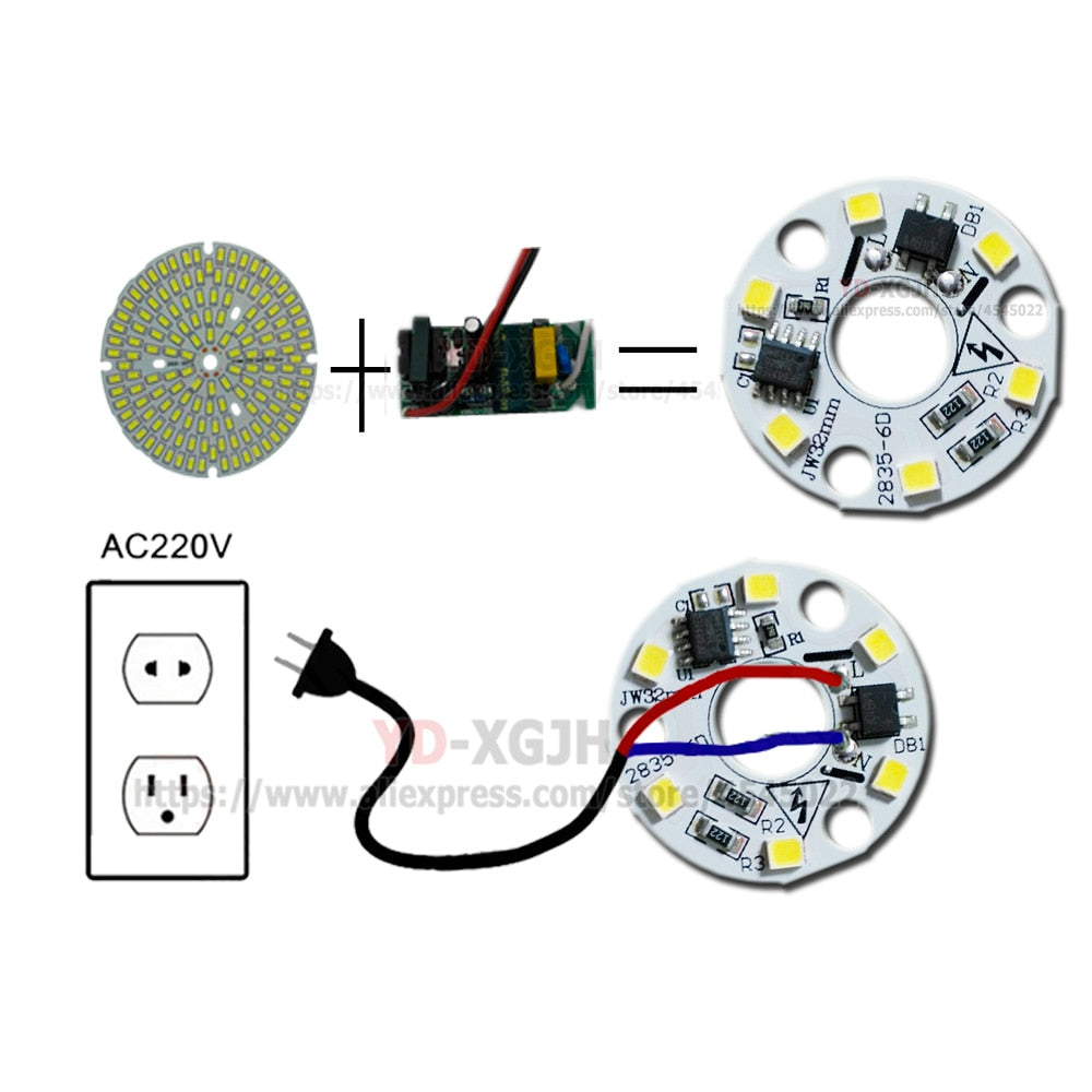 Drive free led pcb SMD2835  3W 32mm &10mm integrated ic driver Led Light Source For Chandelier crystal lamp Downlight Warm White