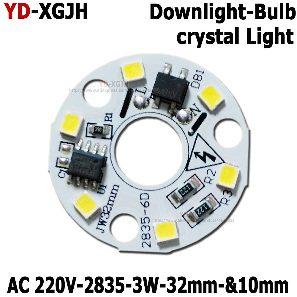 Drive free led pcb SMD2835  3W 32mm &amp;10mm integrated ic driver Led Light Source For Chandelier crystal lamp Downlight Warm White