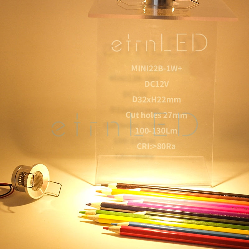 etrnLED 12V Led Spotlights Mini Down Light 1W Indoor Recessed Ceiling Spots Lamp for Home Showcase Cabinet Small Dimmable Focus