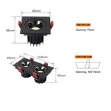 2020 dimmable anti-glare LED recessed downlight 5W 7W 12W ceiling spotlight AC 110V/220V angle adjustable square spotlight