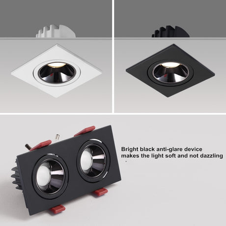 2020 dimmable anti-glare LED recessed downlight 5W 7W 12W ceiling spotlight AC 110V/220V angle adjustable square spotlight