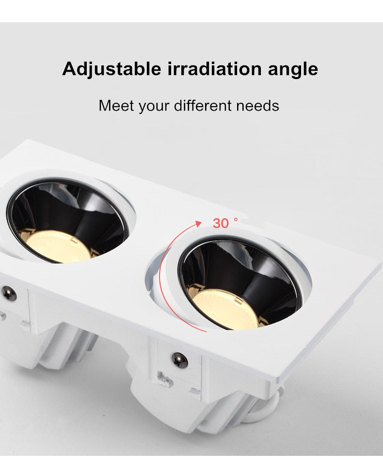 2020 dimmable anti-glare LED recessed downlight 5W 7W 12W ceiling spotlight AC 110V/220V angle adjustable square spotlight