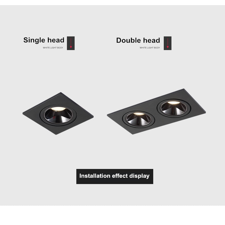 2020 dimmable anti-glare LED recessed downlight 5W 7W 12W ceiling spotlight AC 110V/220V angle adjustable square spotlight