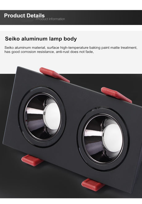 2020 dimmable anti-glare LED recessed downlight 5W 7W 12W ceiling spotlight AC 110V/220V angle adjustable square spotlight