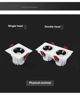 2020 dimmable anti-glare LED recessed downlight 5W 7W 12W ceiling spotlight AC 110V/220V angle adjustable square spotlight