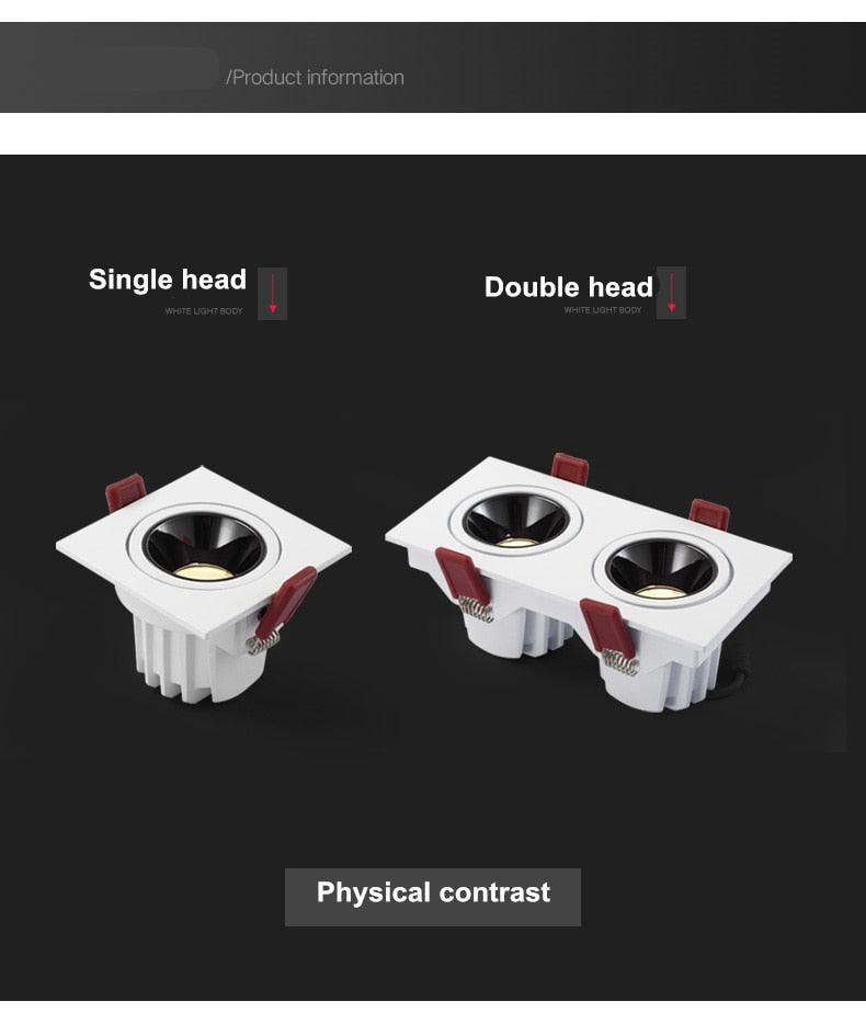 2020 dimmable anti-glare LED recessed downlight 5W 7W 12W ceiling spotlight AC 110V/220V angle adjustable square spotlight