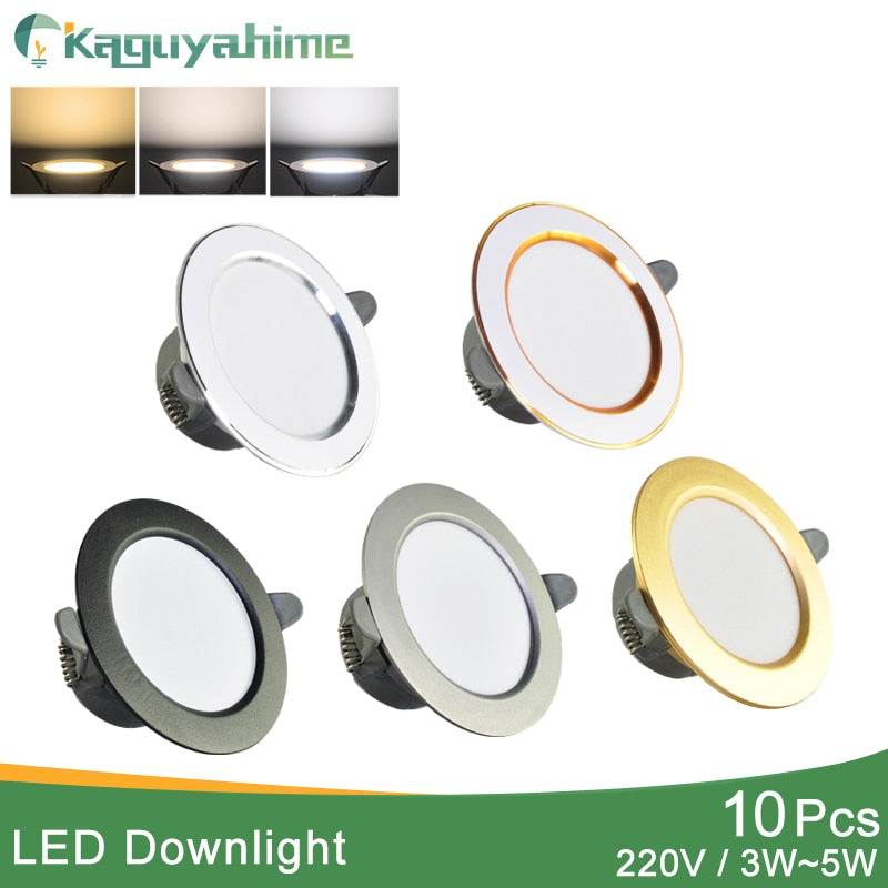 Kaguyahime 10pcs Downlight 5w 3w LED Spot Light 3000k 4500K 6000K Indoor Recessed Lamp AC 220V LED Spotlight Gold Silver Surface