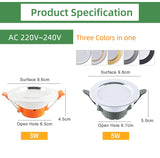 Kaguyahime 10pcs Downlight 5w 3w LED Spot Light 3000k 4500K 6000K Indoor Recessed Lamp AC 220V LED Spotlight Gold Silver Surface