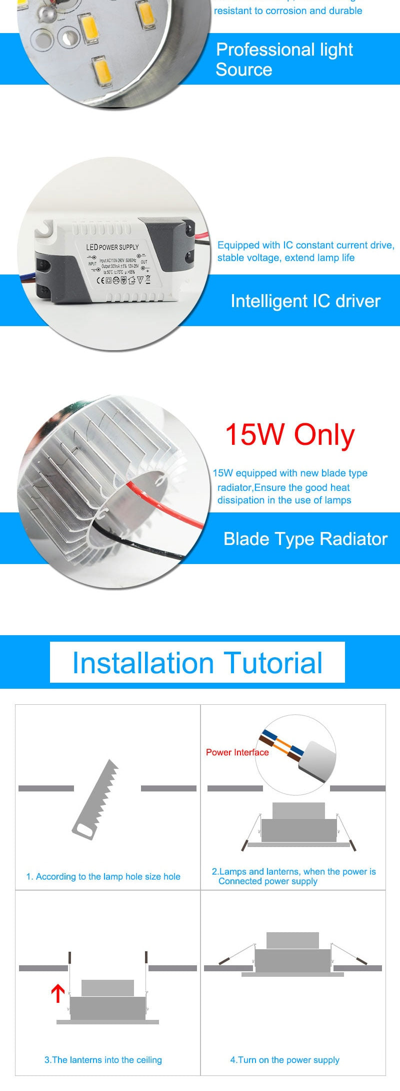 GreenEye AC85~265V High Power LED Downlights Ceiling Lamp SMD5730 5W 10W 15W 110V 220V LED Lamp LED Down Light Spot Light Bright