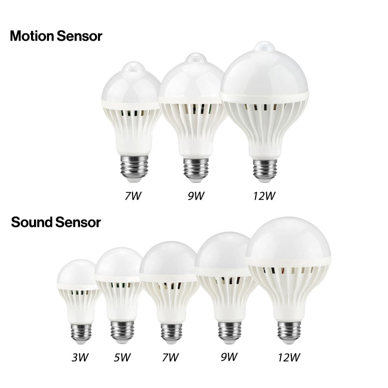 AC 85-265V Smart Sound/ PIR Motion Sensor Bombillas LED Bulb E27 3W 5W 7W 9W 12W Induction lamp Stair Hallway light