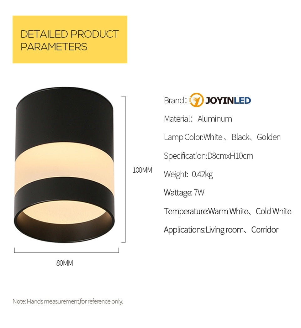 JOYINLED Surface Mounted LED Downlight Round Ceiling Downlight Black White Golden Soft Light Led Spot Lights Ceiling Fixtures