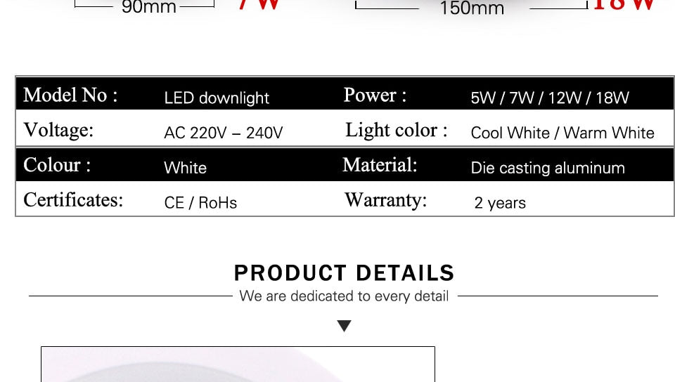 6pcs/12pcs LED downlight ceiling light AC 220V 5W 7W 12W 18W Lamp Recessed warm white / cool white Bulb Bedroom Kitchen indoor