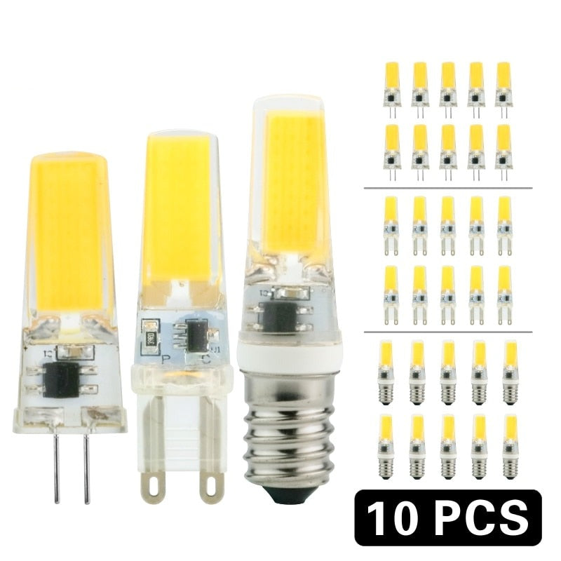 LED G4 G9 E14 3W 6W 10pcs/lot Light Bulb AC/DC 12V 220V LED Lamp COB Spotlight Chandelier Lighting Replace 30W 60W Halogen Lamps