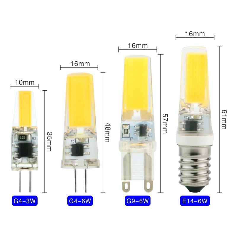 LED G4 G9 E14 3W 6W 10pcs/lot Light Bulb AC/DC 12V 220V LED Lamp COB Spotlight Chandelier Lighting Replace 30W 60W Halogen Lamps