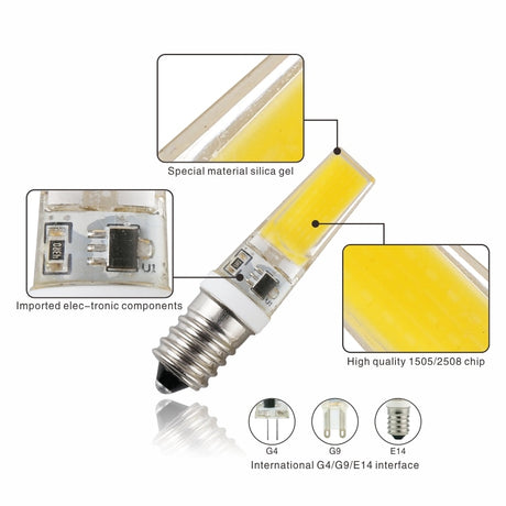 LED G4 G9 E14 3W 6W 10pcs/lot Light Bulb AC/DC 12V 220V LED Lamp COB Spotlight Chandelier Lighting Replace 30W 60W Halogen Lamps