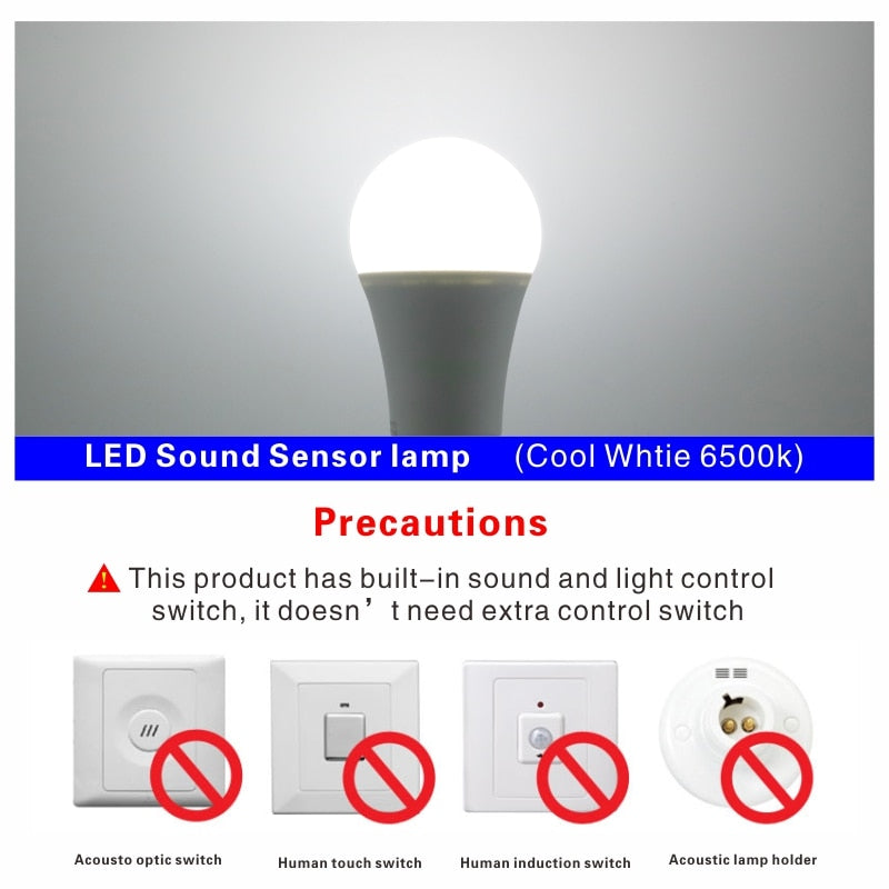 LED Sound Motion Sensor Bulb 5W 7W 9W 12W E27 220V LED White Light Bulb For Stair Hallway Night Light Pathway Lampada LED Lamp