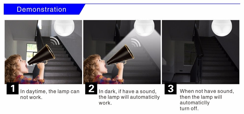 LED Sound Motion Sensor Bulb 5W 7W 9W 12W E27 220V LED White Light Bulb For Stair Hallway Night Light Pathway Lampada LED Lamp