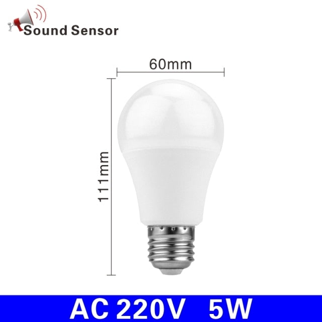 LED Sound Motion Sensor Bulb 5W 7W 9W 12W E27 220V LED White Light Bulb For Stair Hallway Night Light Pathway Lampada LED Lamp