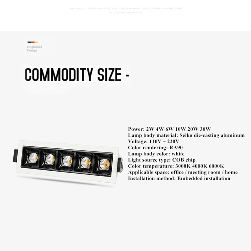 Dimmable LED Downlight Spot Light Indoor Recessed Lighting Linear bar Laser Blade Ceiling Line Lamp 2W/4W/6W/10W/20W/30W