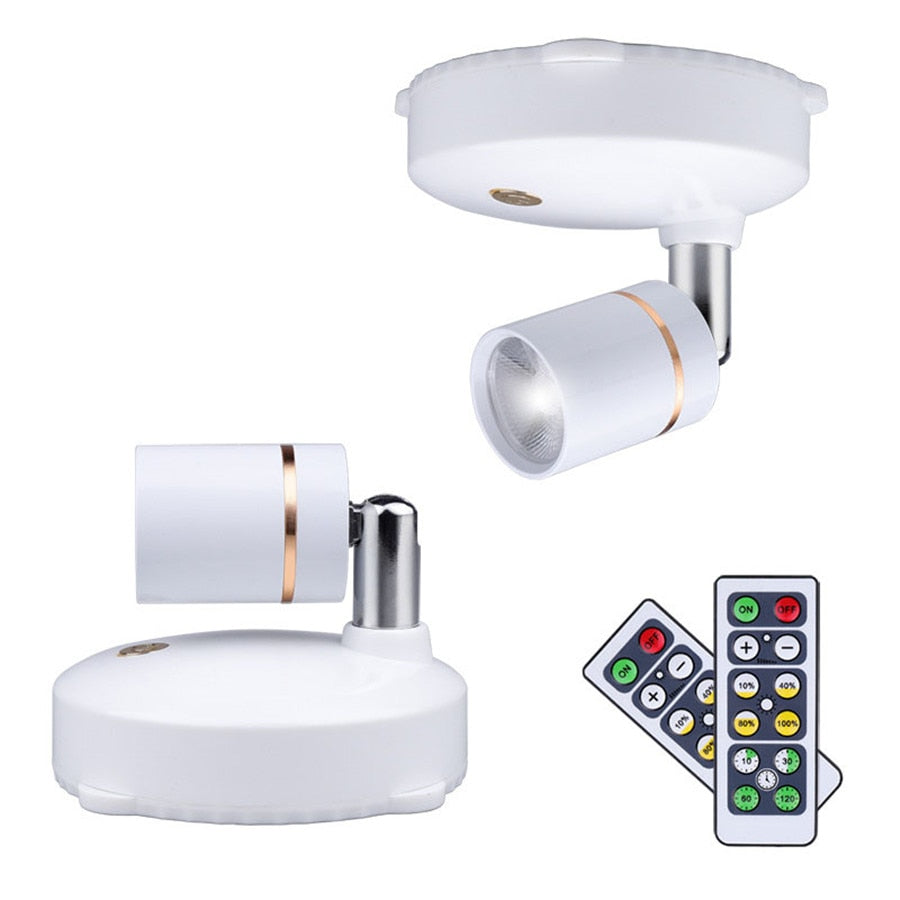 LED Downlight 2 Sets 3W Battery Powered Home Ceiling Spot Light &amp; Remote Controller &amp; Timer Bedroom Lamp Fixture (White)