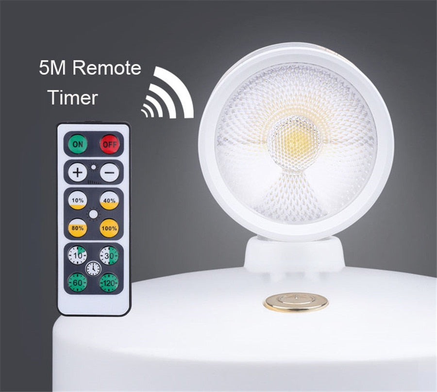 LED Downlight 2 Sets 3W Battery Powered Home Ceiling Spot Light &amp; Remote Controller &amp; Timer Bedroom Lamp Fixture (White)