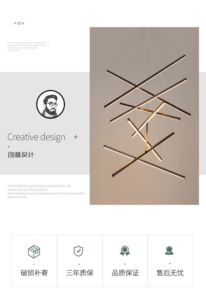 New LED Chandelier Lighting Modern for Staircase Living Room Dining Room Industrial Pendant Lamp Loft Villa Black Long Downlight