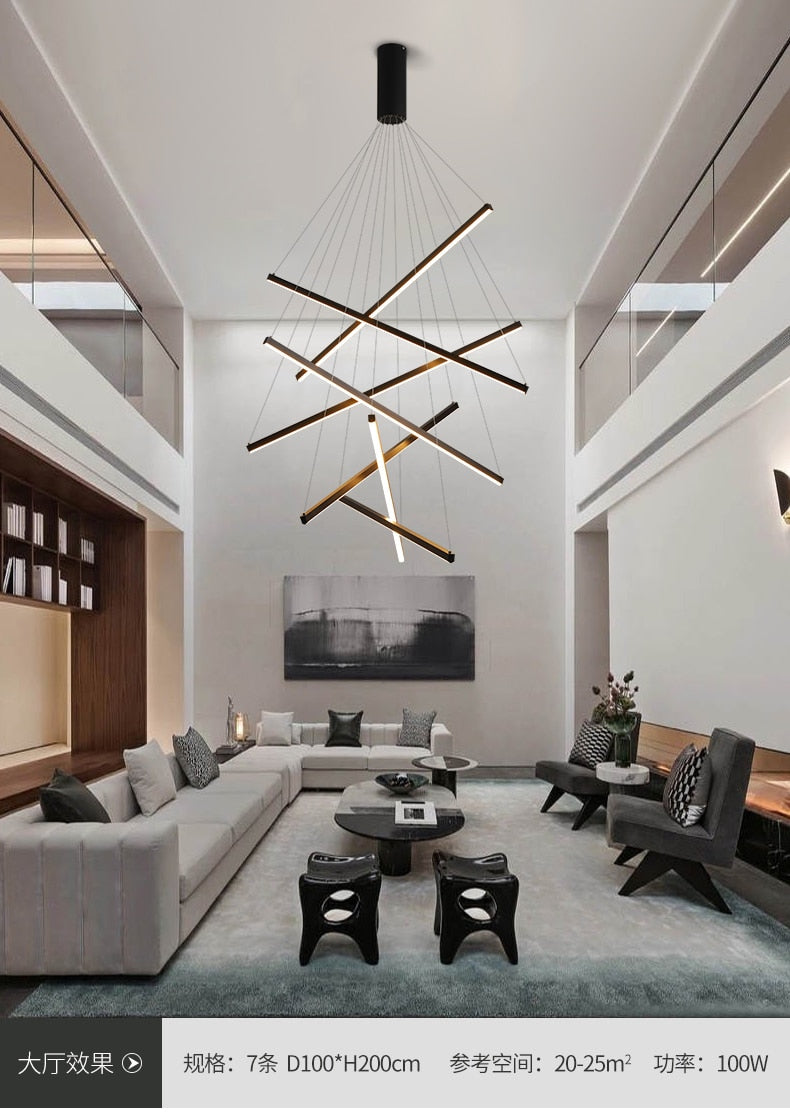 New LED Chandelier Lighting Modern for Staircase Living Room Dining Room Industrial Pendant Lamp Loft Villa Black Long Downlight