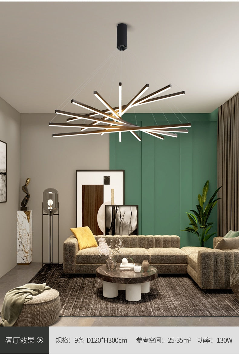 New LED Chandelier Lighting Modern for Staircase Living Room Dining Room Industrial Pendant Lamp Loft Villa Black Long Downlight