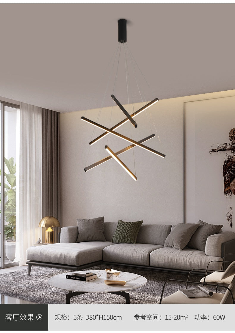 New LED Chandelier Lighting Modern for Staircase Living Room Dining Room Industrial Pendant Lamp Loft Villa Black Long Downlight