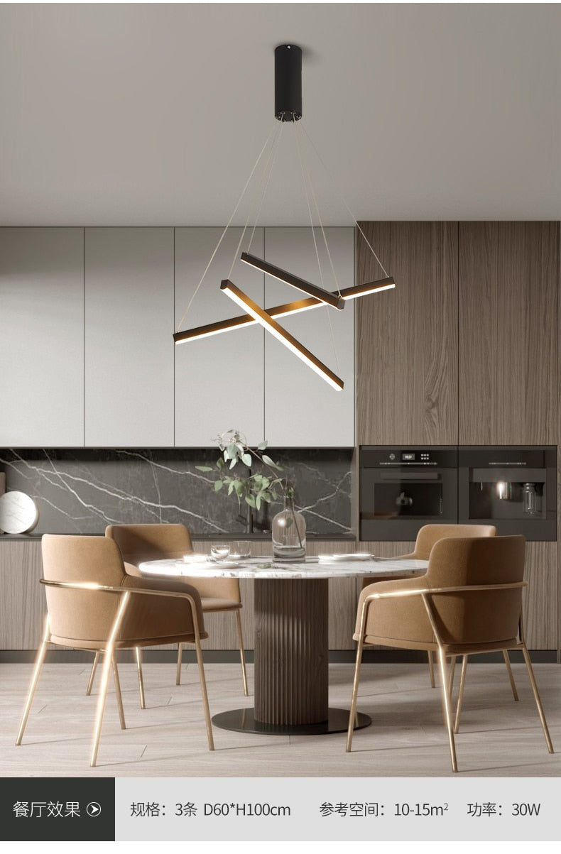 New LED Chandelier Lighting Modern for Staircase Living Room Dining Room Industrial Pendant Lamp Loft Villa Black Long Downlight