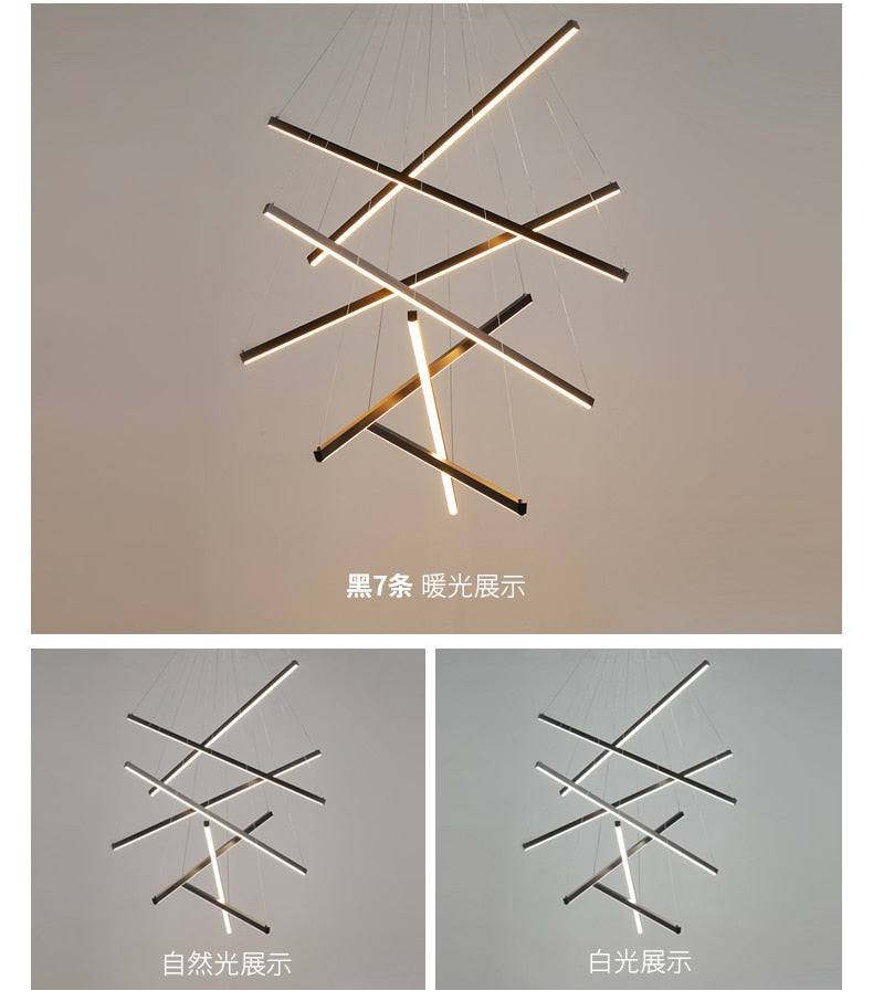 New LED Chandelier Lighting Modern for Staircase Living Room Dining Room Industrial Pendant Lamp Loft Villa Black Long Downlight