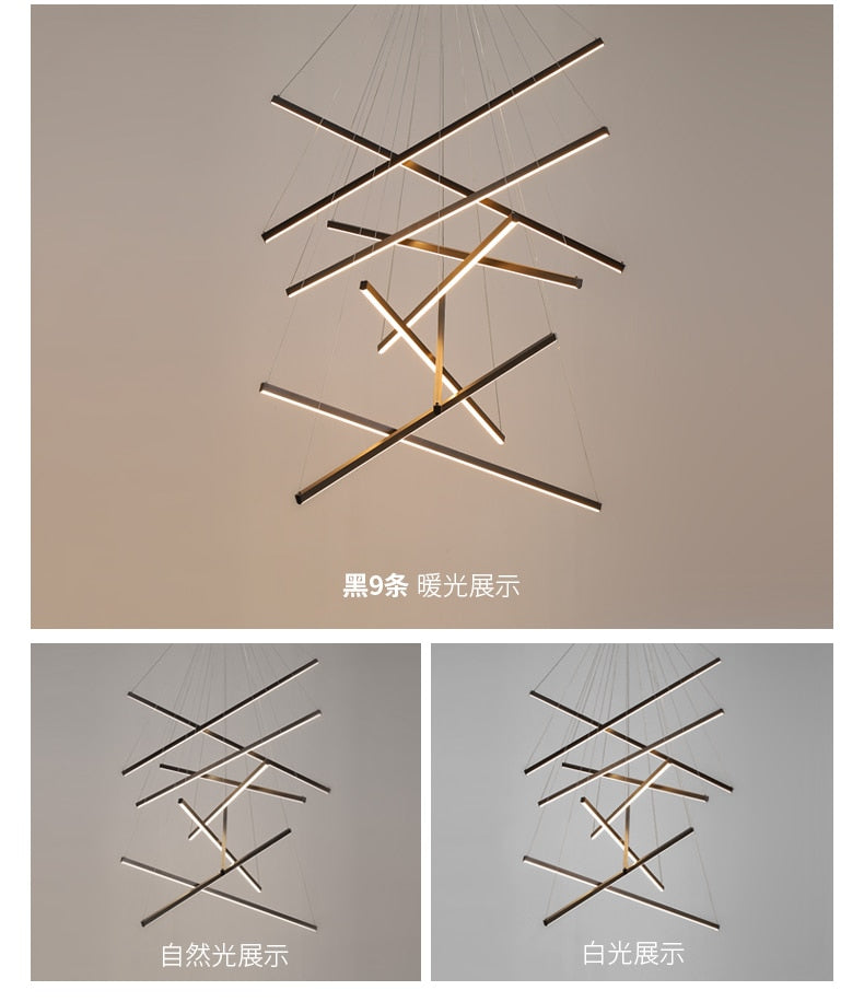 New LED Chandelier Lighting Modern for Staircase Living Room Dining Room Industrial Pendant Lamp Loft Villa Black Long Downlight