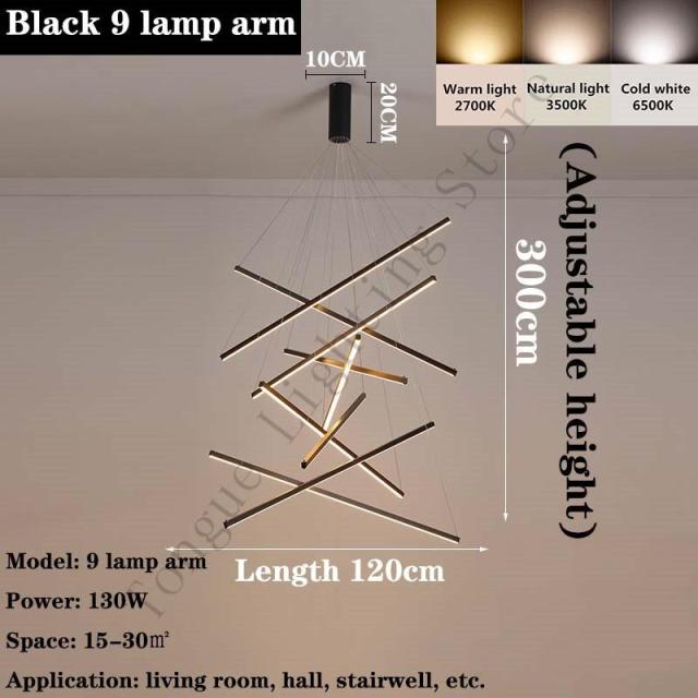 New LED Chandelier Lighting Modern for Staircase Living Room Dining Room Industrial Pendant Lamp Loft Villa Black Long Downlight