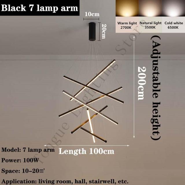 New LED Chandelier Lighting Modern for Staircase Living Room Dining Room Industrial Pendant Lamp Loft Villa Black Long Downlight