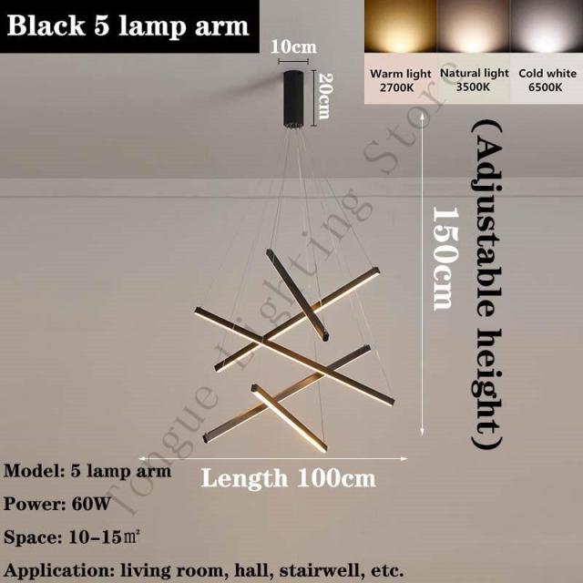 New LED Chandelier Lighting Modern for Staircase Living Room Dining Room Industrial Pendant Lamp Loft Villa Black Long Downlight