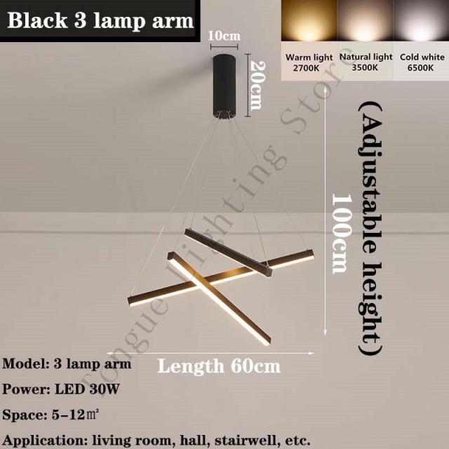 New LED Chandelier Lighting Modern for Staircase Living Room Dining Room Industrial Pendant Lamp Loft Villa Black Long Downlight