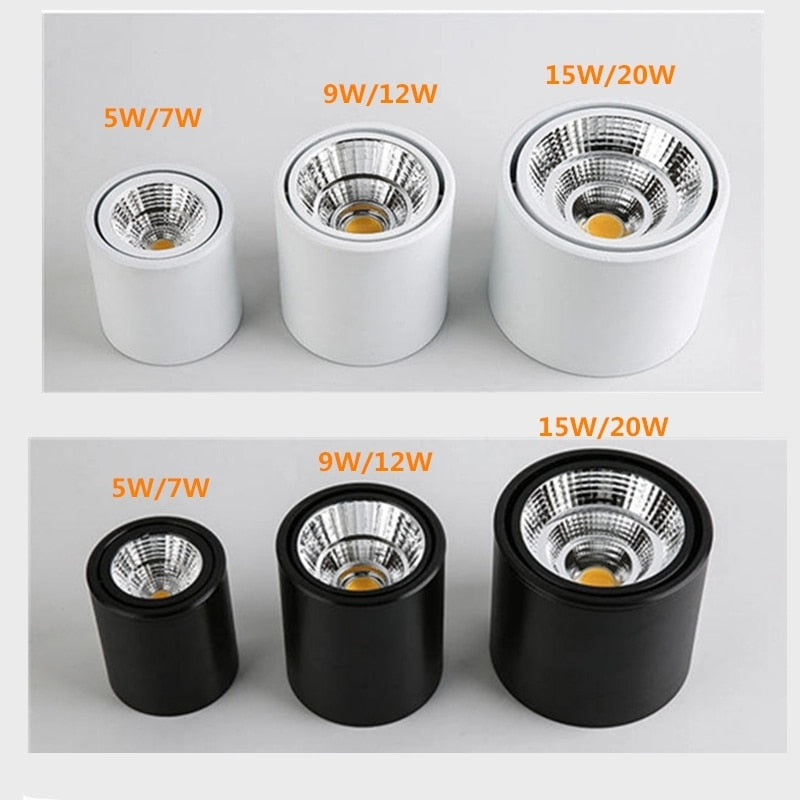 Dimmable LED downlight COB spotlight AC85-265V 5W 7W 9W 12W 15W 20W 30W aluminum surface mounted lamp indoor lighting