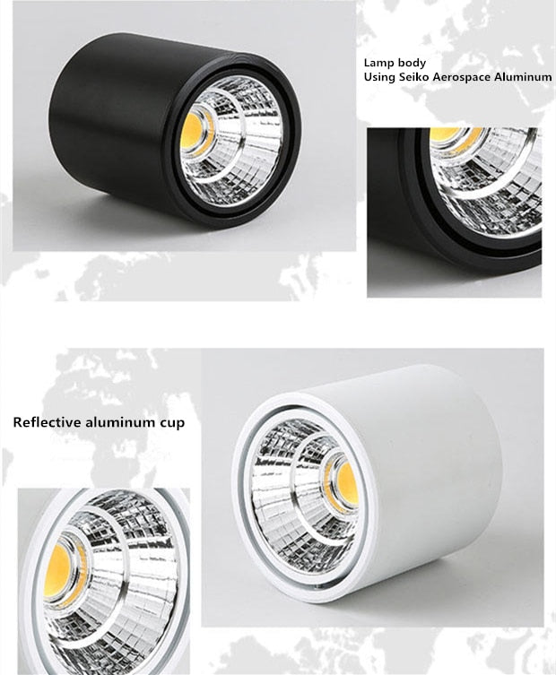 Dimmable LED downlight COB spotlight AC85-265V 5W 7W 9W 12W 15W 20W 30W aluminum surface mounted lamp indoor lighting