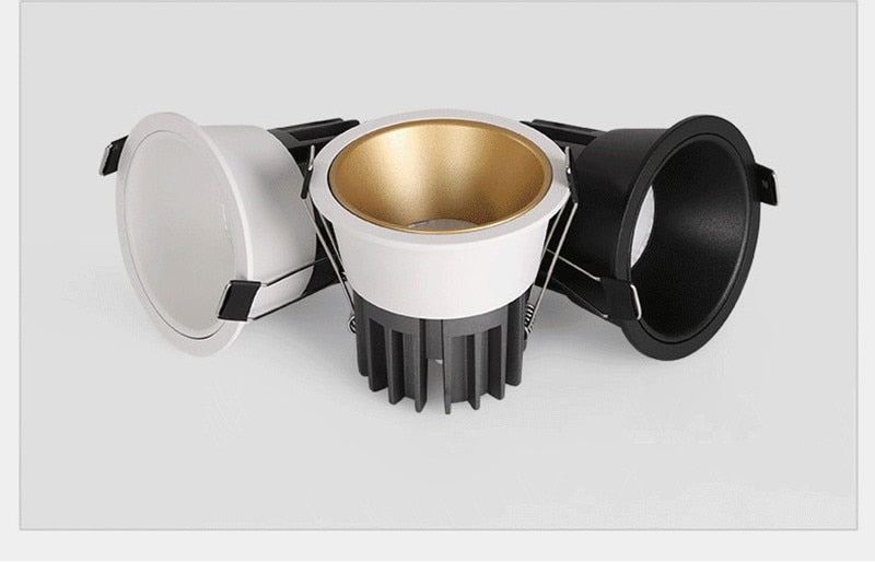 Dimmable anti-glare COB LED downlight, ceiling light, backlight, indoor lighting, AC85-265V, 9W / 12W / 15W / 18W / 20W