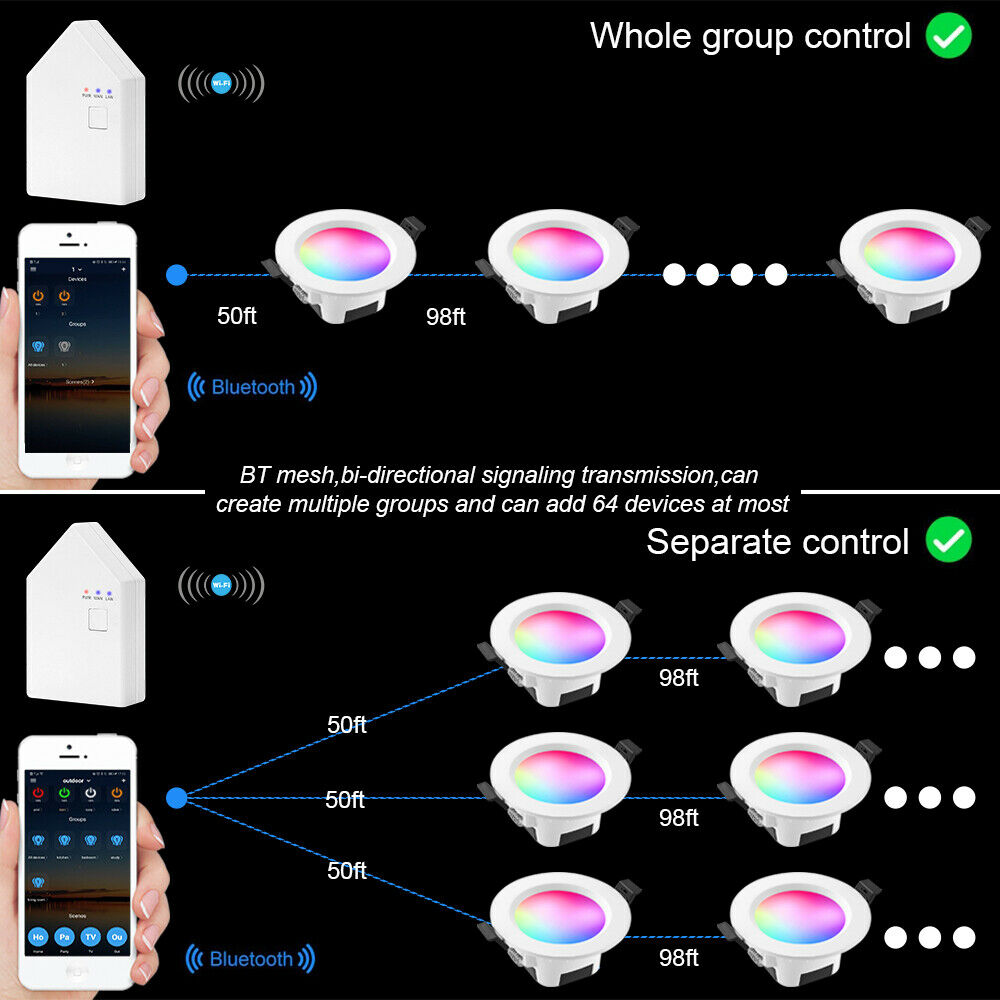 RGB Warm Cool White 5in1 LED Ceiling Lamp DownLight 6W 9W 5W 15W WIFI/Bluetooth Spotlights APP/Music Controller Timer Dimmer
