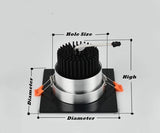 Square Bright Recessed white black LED Dimmable Downlight COB 7W 9W 12W 14W 18W 24W LED Spot light  Ceiling Lamp AC85-265V