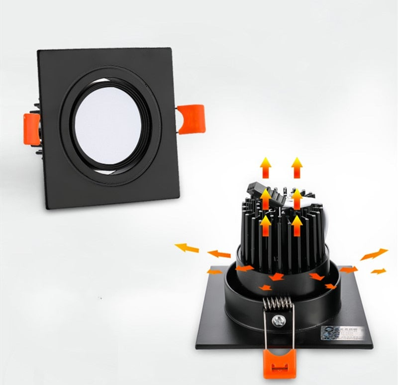 Square Bright Recessed white black LED Dimmable Downlight COB 7W 9W 12W 14W 18W 24W LED Spot light  Ceiling Lamp AC85-265V