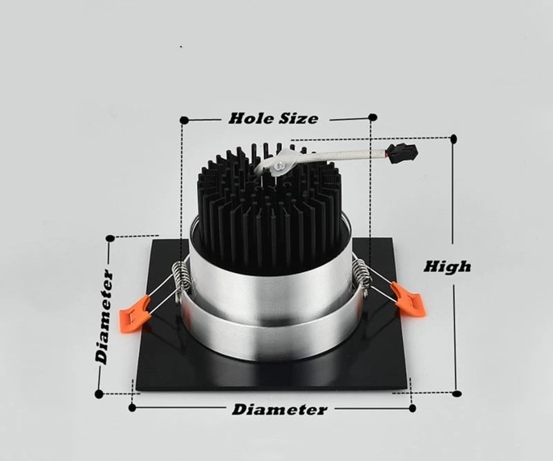 Square Bright Recessed white black LED Dimmable Downlight COB 7W 9W 12W 14W 18W 24W LED Spot light  Ceiling Lamp AC85-265V