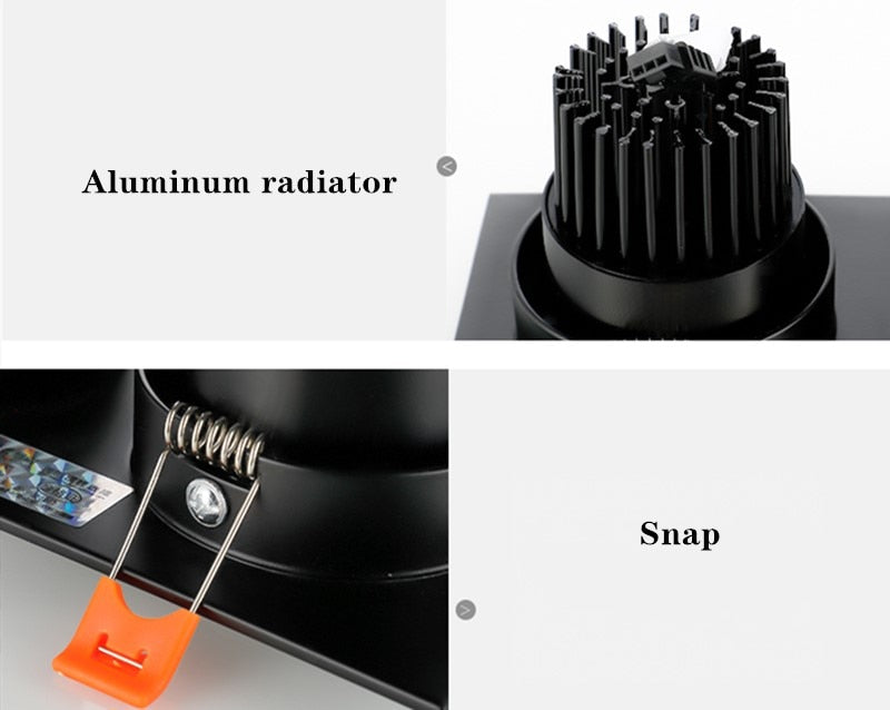 Square Bright Recessed white black LED Dimmable Downlight COB 7W 9W 12W 14W 18W 24W LED Spot light  Ceiling Lamp AC85-265V