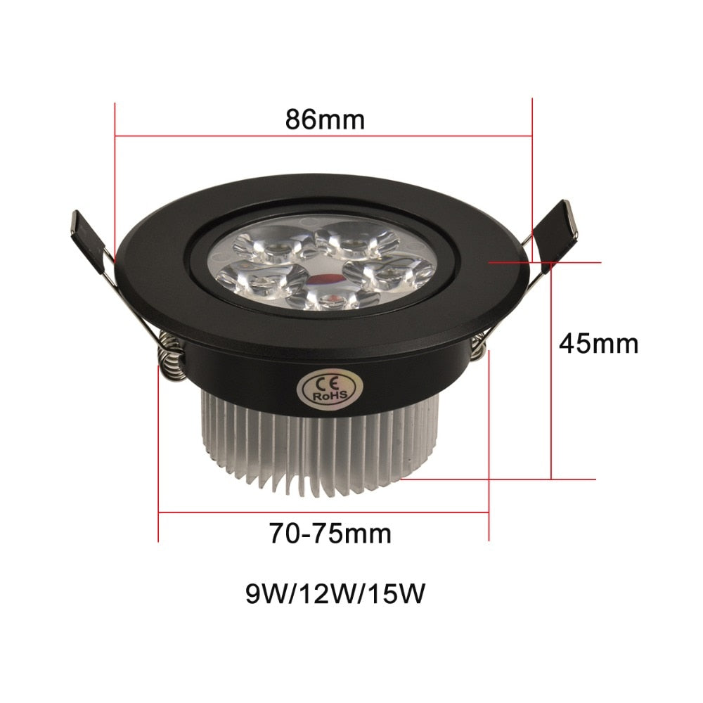 LED 9W 12W 15W black downlights led Spot Light dimmable 110V 220V