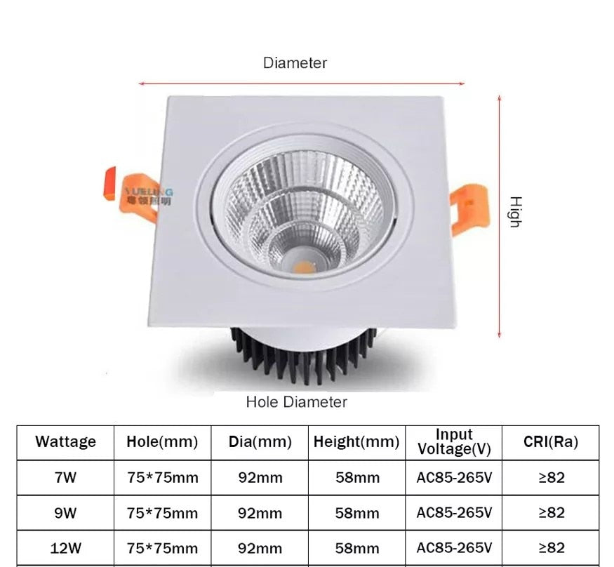 Dimmable LED COB Spotlight Ceiling lamp AC85-265V 7W 9W 12W 2X7W 2X9W 2X12W Aluminum recessed downlights Led Spot Light