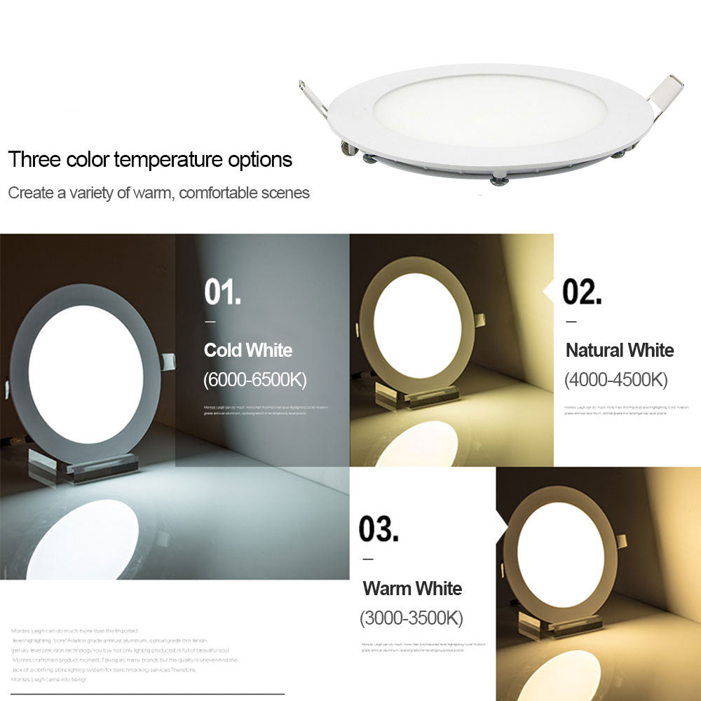 Dimmable Round LED Panel light 3w 4w 6w 9w 12w 15w 18w Recessed Downlight White/Warm White/Natural White Kitchen for Bathroom