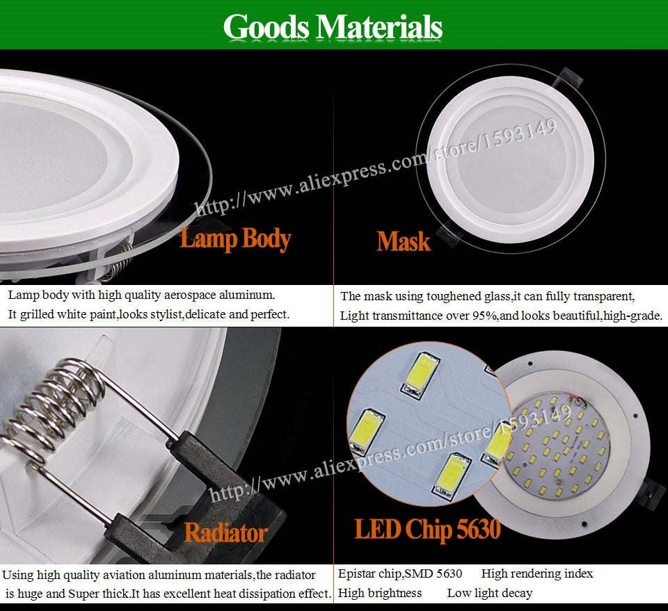 Dimmable LED Panel Light Round Glass Panel Downlight 6W 12W 18W Ceiling Recessed Lights SMD 5630 LED Panel Lamps AC85-265V